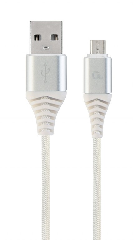 CABLU alimentare si date GEMBIRD, pt. smartphone, USB 2.0 (T) la Micro-USB 2.0 (T), 2m, premium, cablu cu impletire din bumbac, alb cu conectori argintii, "CC-USB2B-AMmBM-2M-BW2" (include TV 0.06 lei) thumb