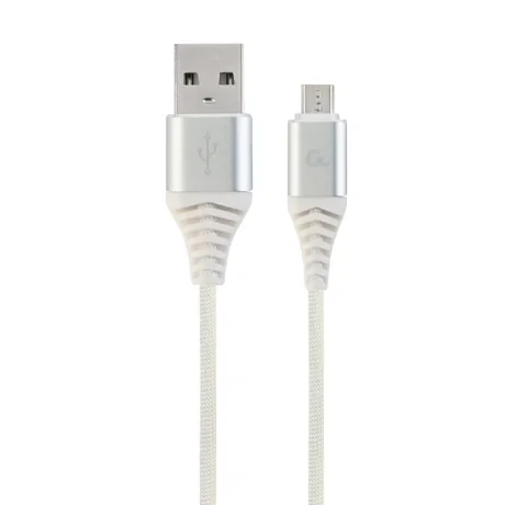 CABLU alimentare si date GEMBIRD, pt. smartphone, USB 2.0 (T) la Micro-USB 2.0 (T), 2m, premium, cablu cu impletire din bumbac, alb cu conectori argintii, "CC-USB2B-AMmBM-2M-BW2" (include TV 0.06 lei)