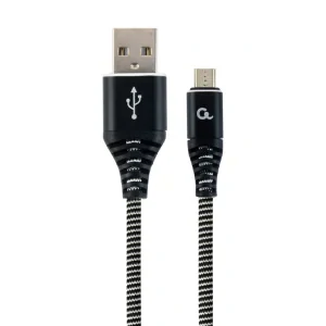 CABLU alimentare si date GEMBIRD, pt. smartphone, USB 2.0 (T) la Micro-USB 2.0 (T), 2m, premium, cablu cu impletire din bumbac, negru cu insertii albe, &quot;CC-USB2B-AMmBM-2M-BW&quot; (include TV 0.06 lei)