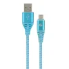 CABLU alimentare si date GEMBIRD, pt. smartphone, USB 2.0 (T) la Micro-USB 2.0 (T), 2m, premium, cablu cu impletire din bumbac, turcoaz cu insertii albe, &quot;CC-USB2B-AMmBM-2M-VW&quot; (include TV 0.06 lei)