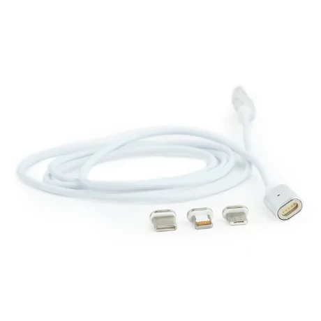 CABLU alimentare si date GEMBIRD, pt. smartphone, USB 2.0 (T) la Micro-USB 2.0 (T) + Lightning (T) + USB 2.0 Type-C (T) (3 conectori magnetici), 1m, alb, &quot;CC-USB2-AMLM31-1M&quot; (include TV 0.06 lei)