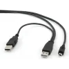 CABLU alimentare si date GEMBIRD, pt. smartphone, USB 2.0 (T) la Mini-USB 2.0 (T), 0.9m, conectori auriti, extra power socket USB 2.0 (T), negru, &quot;CCP-USB22-AM5P-3&quot; (include TV 0.06 lei)