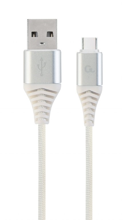 CABLU alimentare si date GEMBIRD, pt. smartphone, USB 2.0 (T) la USB 2.0 Type-C (T), 1m, premium, cablu cu impletire din bumbac, argintiu cu insertii albe, "CC-USB2B-AMCM-1M-BW2" (include TV 0.06 lei) thumb