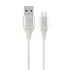 CABLU alimentare si date GEMBIRD, pt. smartphone, USB 2.0 (T) la USB 2.0 Type-C (T), 1m, premium, cablu cu impletire din bumbac, argintiu cu insertii albe, &quot;CC-USB2B-AMCM-1M-BW2&quot; (include TV 0.06 lei)