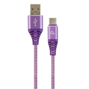 CABLU alimentare si date GEMBIRD, pt. smartphone, USB 2.0 (T) la USB 2.0 Type-C (T), 1m, premium, cablu cu impletire din bumbac, mov cu insertii albe, &quot;CC-USB2B-AMCM-1M-PW&quot; (include TV 0.06 lei)