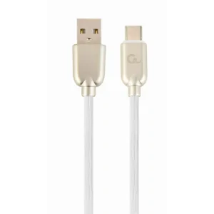 CABLU alimentare si date GEMBIRD, pt. smartphone, USB 2.0 (T) la USB 2.0 Type-C (T), 1m, premium, cablu din cauciuc, alb, conectori argintii, &quot;CC-USB2R-AMCM-1M-W&quot; (include TV 0.06 lei)