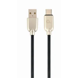 CABLU alimentare si date GEMBIRD, pt. smartphone, USB 2.0 (T) la USB 2.0 Type-C (T), 1m, premium, cablu din cauciuc, negru, conectori argintii, &quot;CC-USB2R-AMCM-1M&quot; (include TV 0.06 lei)