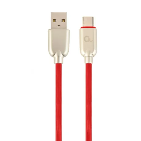 CABLU alimentare si date GEMBIRD, pt. smartphone, USB 2.0 (T) la USB 2.0 Type-C (T), 1m, premium, cablu din cauciuc, rosu, conectori argintii, &quot;CC-USB2R-AMCM-1M-R&quot; (include TV 0.06 lei)