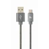 CABLU alimentare si date GEMBIRD, pt. smartphone, USB 2.0 (T) la USB 2.0 Type-C (T), 2m, premium, cablu cu impletire din bumbac, gri-metalizat cu insertii albe, &quot;CC-USB2S-AMCM-2M-BG&quot; (include TV 0.06 lei)