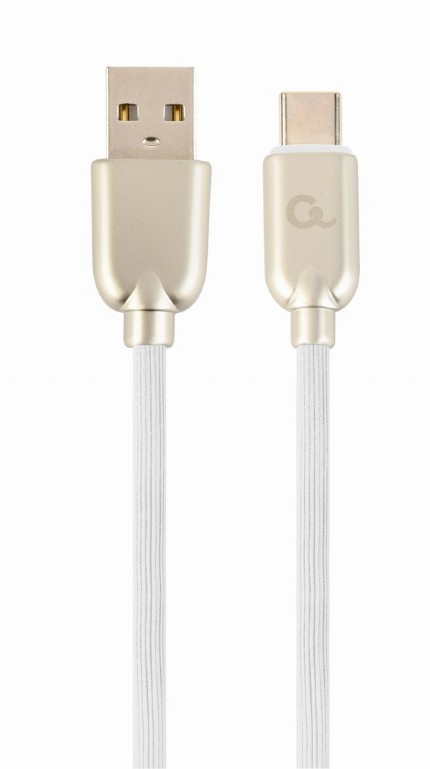 CABLU alimentare si date GEMBIRD, pt. smartphone, USB 2.0 (T) la USB 2.0 Type-C (T), 2m, premium, cablu din cauciuc, alb, conectori argintii, "CC-USB2R-AMCM-2M-W" (include TV 0.06 lei) thumb