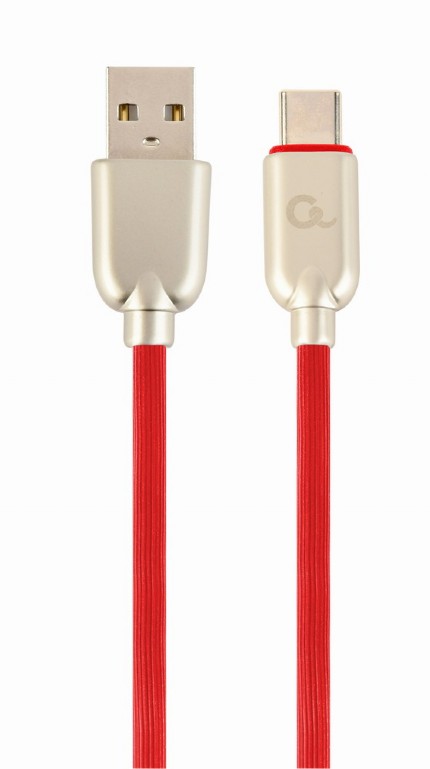 CABLU alimentare si date GEMBIRD, pt. smartphone, USB 2.0 (T) la USB 2.0 Type-C (T), 2m, premium, cablu din cauciuc, rosu, conectori argintii, "CC-USB2R-AMCM-2M-R" (include TV 0.06 lei) thumb