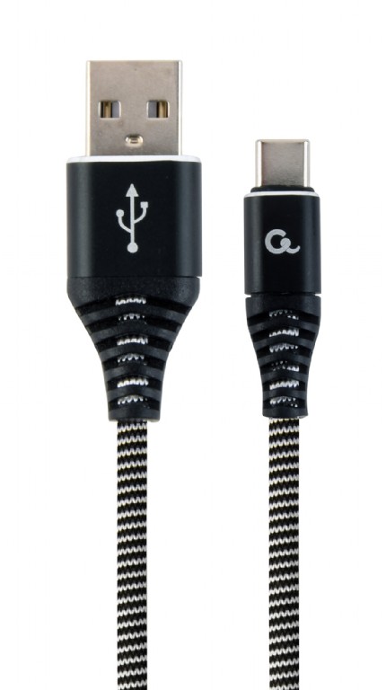 CABLU alimentare si date GEMBIRD, pt. smartphone, USB 2.0 (T) la USB 2.0 Type-C (T), 2m, premium, cablu metalic, negru cu insertii albe, "CC-USB2B-AMCM-2M-BW" (include TV 0.06 lei) thumb