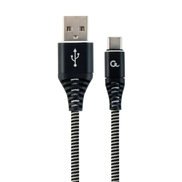 CABLU alimentare si date GEMBIRD, pt. smartphone, USB 2.0 (T) la USB 2.0 Type-C (T), 2m, premium, cablu metalic, negru cu insertii albe, &quot;CC-USB2B-AMCM-2M-BW&quot; (include TV 0.06 lei)