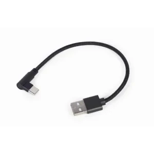 CABLU alimentare si date GEMBIRD, pt. smartphone, USB 2.0 (T) la USB 2.0 Type-C (T) 90 grade, 0.2m, negru, &quot;CC-USB2-AMCML-0.2M&quot; (include TV 0.06 lei)