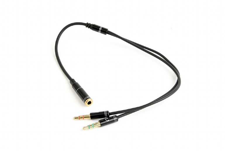CABLU audio GEMBIRD Splitter stereo (2 x 3.5 mm jack T la 1 x 3.5 mm jack M), 20cm, metal, negru "CCA-418M" (include TV 0.18lei) thumb