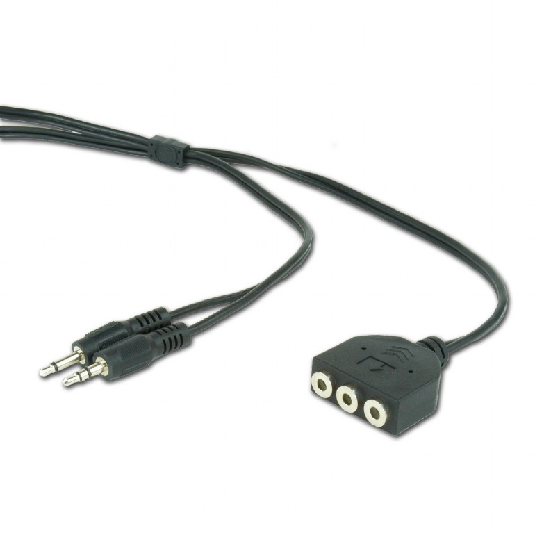 CABLU audio GEMBIRD Splitter stereo (2 x 3.5 mm jack T la 3 x 3.5 mm jack M; permite conectarea boxelor si castilor in acelasi timp), 1m, negru "CC-MIC-1" (include TV 0.06 lei) thumb