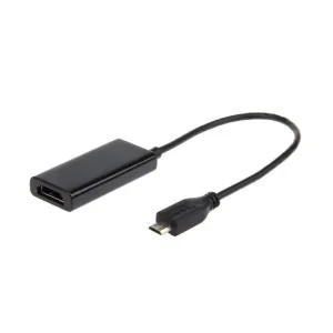 CABLU video GEMBIRD, adaptor Micro-USB (T) la HDMI (M), 16cm, rezolutie maxima Full HD (1920 x 1080) la 60Hz, conecteaza smartphone cu mufa 5-pin MHL la TV, negru, &quot;A-MHL-002&quot; (include TV 0.06 lei)