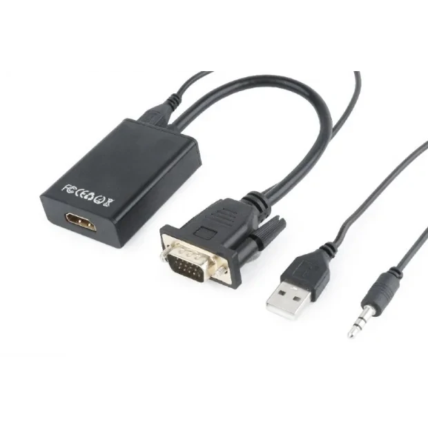 CABLU video GEMBIRD, adaptor VGA (T) + Jack 3.5mm (T) la HDMI (M), 15cm, rezolutie maxima Full HD (1920 x 1080) la 60Hz, conecteaza placa video cu VGA la monitor HDMI, cablu power USB, negru, &quot;A-VGA-HDMI-01&quot; (include TV 0.18lei)