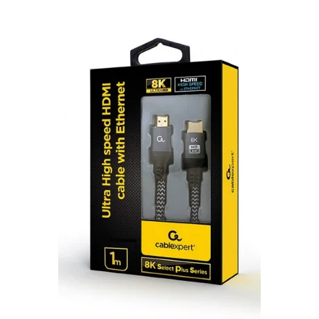 CABLU video GEMBIRD, HDMI (T) la HDMI (T), 2m, HDMI 2.1, premium, conectori auriti, rezolutie maxima 8K (7680 x 4320) la 60 Hz, 6mm diam, cupru, braided bumbac, negru, &quot;CCB-HDMI8K-2M&quot; (include TV 0.18lei)