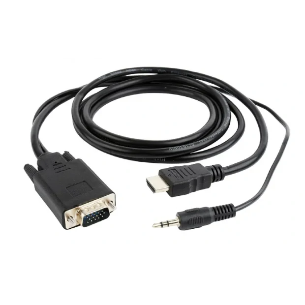 CABLU video GEMBIRD, splitter HDMI (T) la VGA (T) + Jack 3.5mm (T), 1.8m, rezolutie maxima 1920x1080 la 60Hz, converteste semnal digital HDMI in analog VGA + audio 3.5 mm jack, negru, &quot;A-HDMI-VGA-03-6&quot; (include TV 0.18lei)