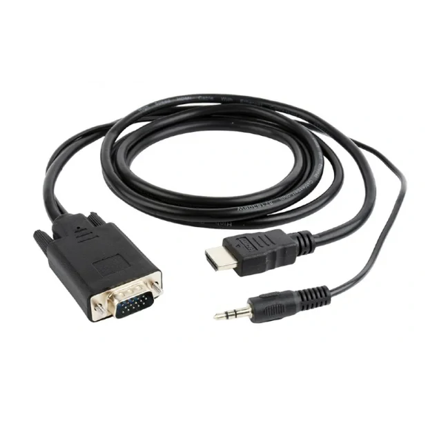 CABLU video GEMBIRD, splitter HDMI (T) la VGA (T) + Jack 3.5mm (T), 3m, rezolutie maxima 1920x1080 la 60Hz, converteste semnal digital HDMI in analog VGA + audio 3.5 mm jack, negru, &quot;A-HDMI-VGA-03-10&quot; (include TV 0.18lei)