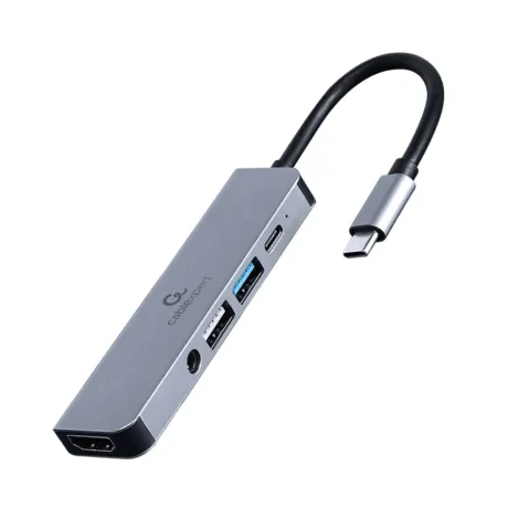 DOCKING Station Gembird universal, 5-in-1, conectare PC USB Type C, USB-C x 1, USB-A 3.1 x 1, USB-A 2.0 x 1, porturi video HDMI x 1, PD  87 W, Audio, argintiu, &quot;A-CM-COMBO5-02&quot; (include TV 0.18le)