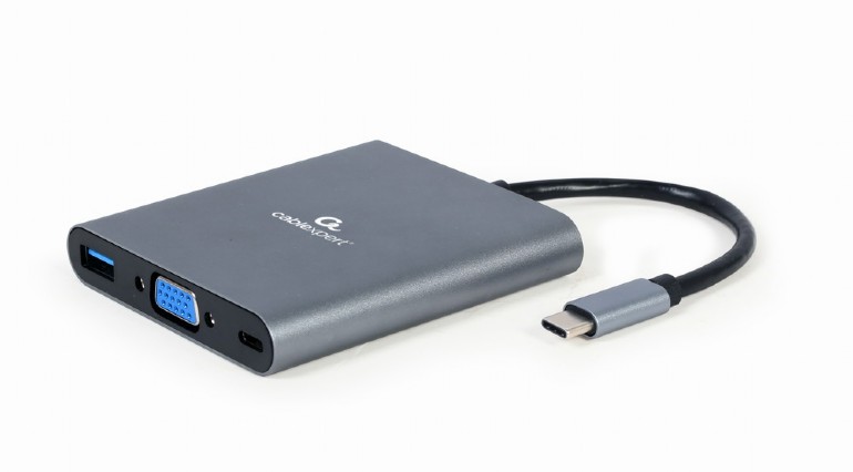 DOCKING Station Gembird universal, 6-in-1, conectare PC USB Type C, USB-C x 1, USB-A 3.1 x 1, porturi video HDMI x 1, VGA x 1, PD  60 W, SD, microSD, Audio, argintiu, "A-CM-COMBO6-01" (include TV 0.18lei) thumb