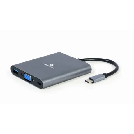 DOCKING Station Gembird universal, 6-in-1, conectare PC USB Type C, USB-C x 1, USB-A 3.1 x 1, porturi video HDMI x 1, VGA x 1, PD  60 W, SD, microSD, Audio, argintiu, &quot;A-CM-COMBO6-01&quot; (include TV 0.18lei)