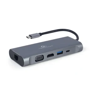DOCKING Station Gembird universal, 7-in-1, conectare PC USB Type C, USB-C x 1, USB-A 3.1 x 3, porturi video HDMI x 1, VGA x 1, RJ45 x 1, PD 100 W, SD, microSD, Audio, argintiu, &quot;A-CM-COMBO7-01&quot; (include TV 0.18lei)