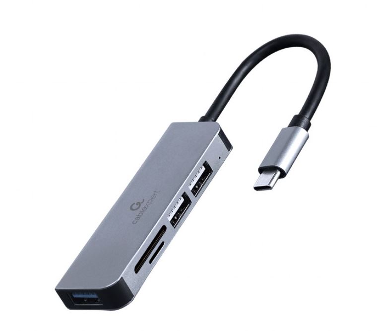 HUB extern GEMBIRD, porturi USB: USB 3.1 x 1, USB 2.0 x 2, conectare prin USB Type-C, suport SD / MicroSD, argintiu, "UHB-CM-CRU3P1U2P2-01"  (include TV 0.8lei) thumb