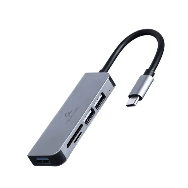 HUB extern GEMBIRD, porturi USB: USB 3.1 x 1, USB 2.0 x 2, conectare prin USB Type-C, suport SD / MicroSD, argintiu, &quot;UHB-CM-CRU3P1U2P2-01&quot;  (include TV 0.8lei)