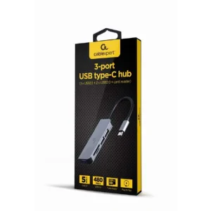 HUB extern GEMBIRD, porturi USB: USB 3.1 x 1, USB 2.0 x 2, conectare prin USB Type-C, suport SD / MicroSD, argintiu, &quot;UHB-CM-CRU3P1U2P2-01&quot;  (include TV 0.8lei)