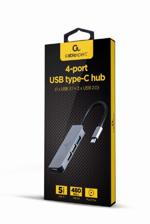 HUB extern GEMBIRD, porturi USB: USB 3.1 x 1, USB 2.0 x 3, conectare prin USB Type-C, argintiu, "UHB-CM-U3P1U2P3-01"  (include TV 0.8lei) thumb