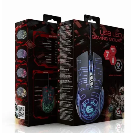 MOUSE GEMBIRD, gaming, cu fir, USB, optic, 3600 dpi, butoane/scroll 7/1, iluminare, cablu 1.5m, negru, &quot;MUSG-RGB-01&quot; (include TV 0.18lei)