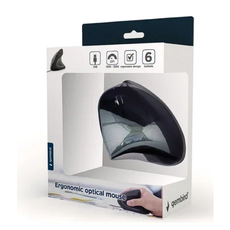 MOUSE GEMBIRD, PC sau NB, cu fir, USB, optic, 3200 dpi, butoane/scroll 6/1, ergonomic, cablu 1.35m, negru, &quot;MUS-ERGO-03&quot; (include TV 0.18lei)