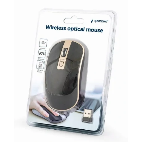 MOUSE GEMBIRD, PC sau NB, wireless, 2.4GHz, optic, 1600 dpi, butoane/scroll 4/1, , negru / auriu, &quot;MUSW-4B-06-BG&quot; (include TV 0.18lei)