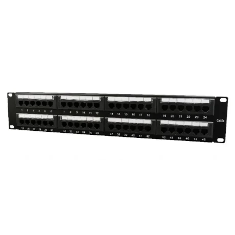 PATCH PANEL GEMBIRD 48 porturi, Cat5e, 2U pentru rack 19", suport posterior pt. gestionare cabluri, black, "NPP-C548CM-001"