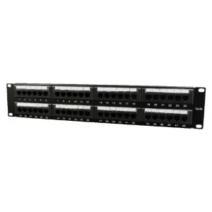 PATCH PANEL GEMBIRD 48 porturi, Cat6, 2U pentru rack 19&quot;, suport posterior pt. gestionare cabluri, black, &quot;NPP-C648CM-001&quot;