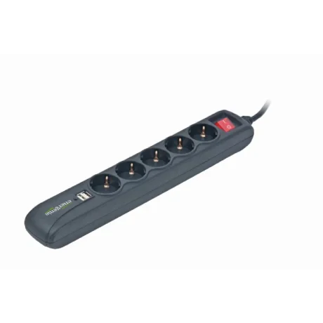 PRELUNGITOR GEMBIRD, Schuko x 5, conectare prin Schuko (T), USB x 2, cablu 1.5 m, 16 A, protectie copii, negru, &quot;SPG5-U2-5&quot; (include TV 0.8lei)