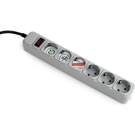 PRELUNGITOR GEMBIRD, Schuko x 6, conectare prin Schuko (T), cablu 1.8 m, 16 A, protectie supratensiune, protectie copii, gri, &quot;SPG6-B-6C&quot; (include TV 0.8lei)