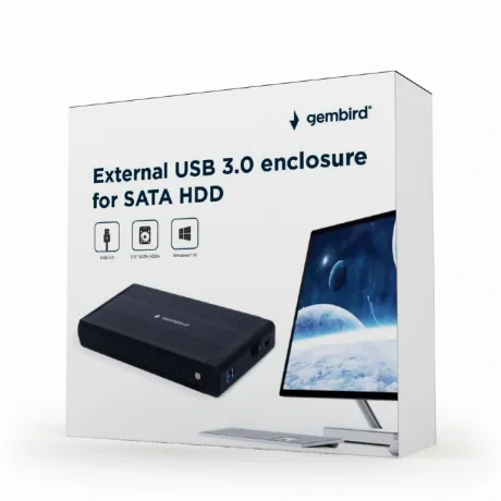 RACK extern GEMBIRD, extern pt. HDD, 3.5 inch, S-ATA, interfata PC USB 3.0, aluminiu, negru, &quot;EE3-U3S-3&quot; (include TV 0.8lei)
