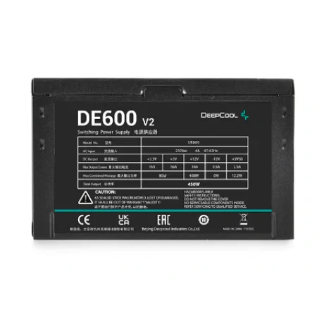 SURSA DEEPCOOL DE600 V2, 450W(real), fan 120mm, PWM CircuitShield, protectii OVP/UVP/SCP/OPP, 1x PCI-E (6+2), 4x S-ATA, (include TV 1.75lei), &quot;DP-DE600US-PH&quot;