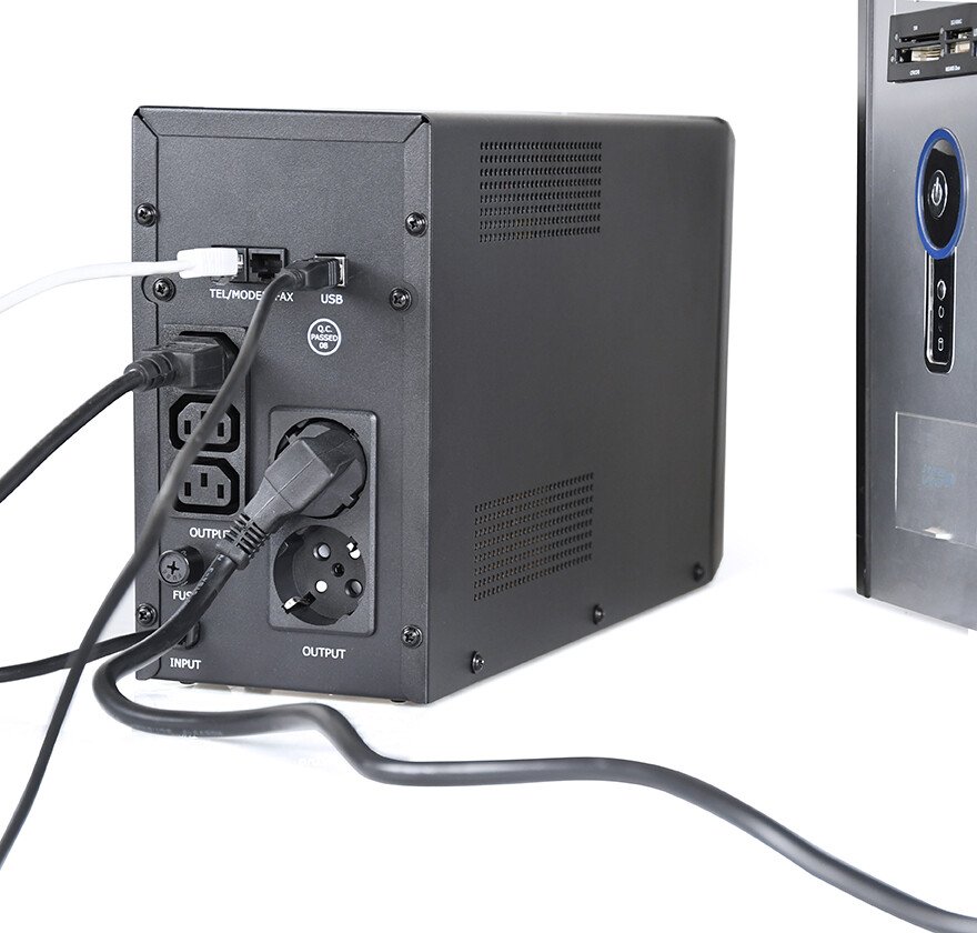 UPS GEMBIRD, Line Int. cu management, mini tower, 2000VA/1200W, AVR, IEC x 3/ Schuko x 2, 2 x baterie 12V/9Ah, display LCD, back-up 1 - 10 min., "EG-UPS-035", (include TV 10lei) thumb