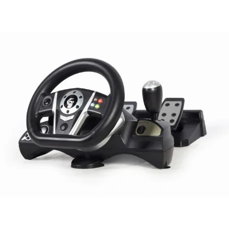 VOLAN cu fir GEMBIRD, pedale cu functii de acceleratie si frana, vibratii, PS3 / PS4 / PC, USB, negru/argintiu, &quot;STR-M-01&quot; (include TV 1.5 lei)