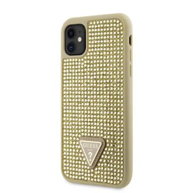 Husa Guess Rhinestones Triangle Metal Logo pentru iPhone 11 Gold