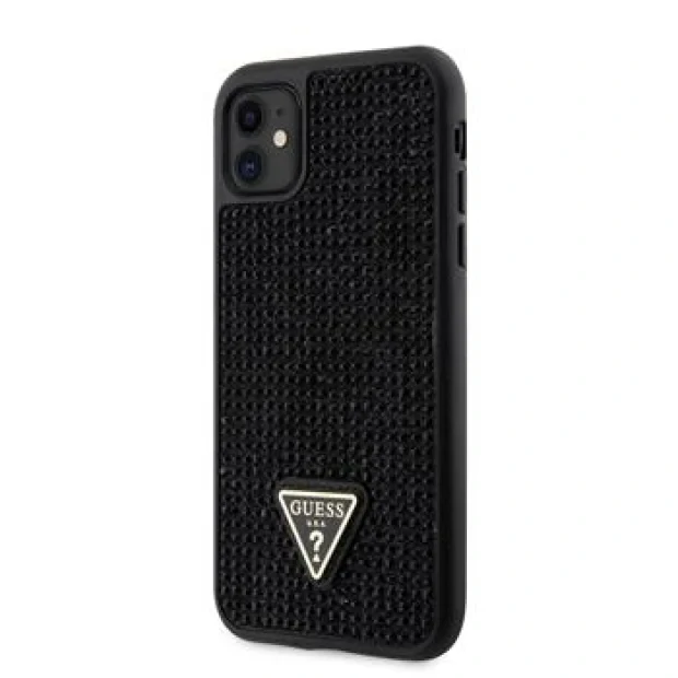 Husa Guess Rhinestones Triangle Metal Logo pentru iPhone 11 Negru
