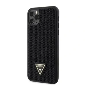 Husa Guess Rhinestones Triangle Metal Logo pentru iPhone 11 Pro Max Negru