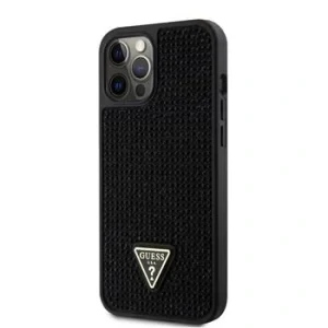 Husa Guess Rhinestones Triangle Metal Logo pentru iPhone 12 Pro Max Negru