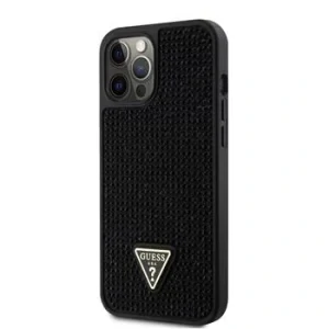 Husa Guess Rhinestones Triangle Metal Logo pentru iPhone 12/12 Pro Negru