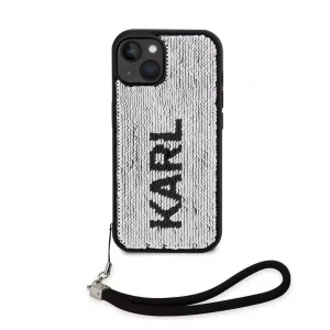 Husa spate reversibila cu paiete Karl Lagerfeld pentru iPhone 14 negru/argintiu